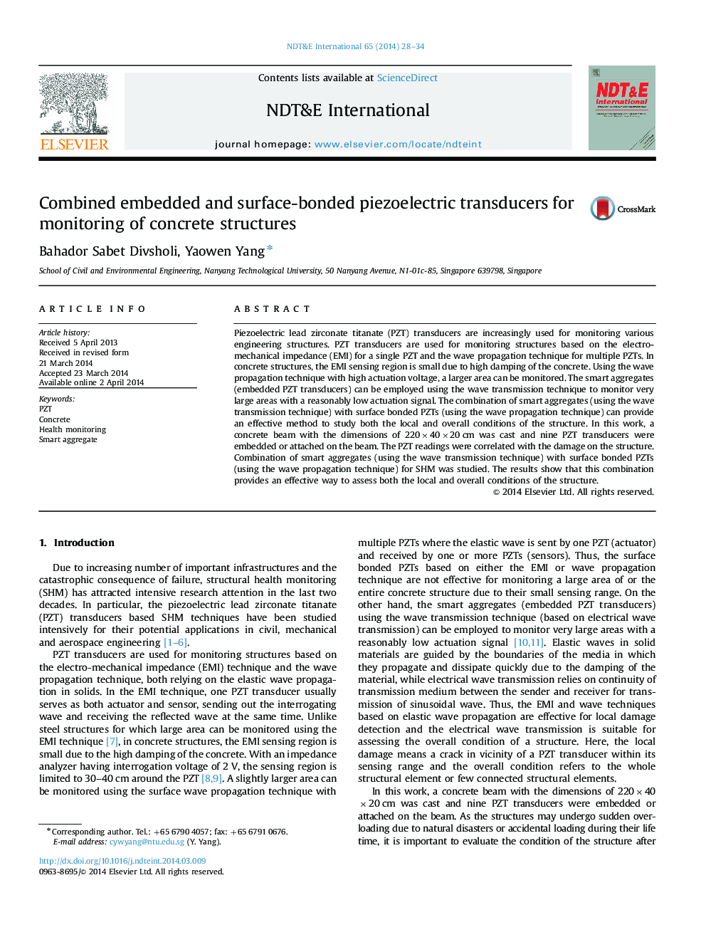 Combined embedded and surface-bonded piezoelectric transducers for monitoring of concrete structures