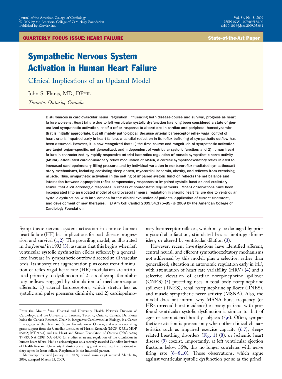 Sympathetic Nervous System Activation in Human Heart Failure : Clinical Implications of an Updated Model