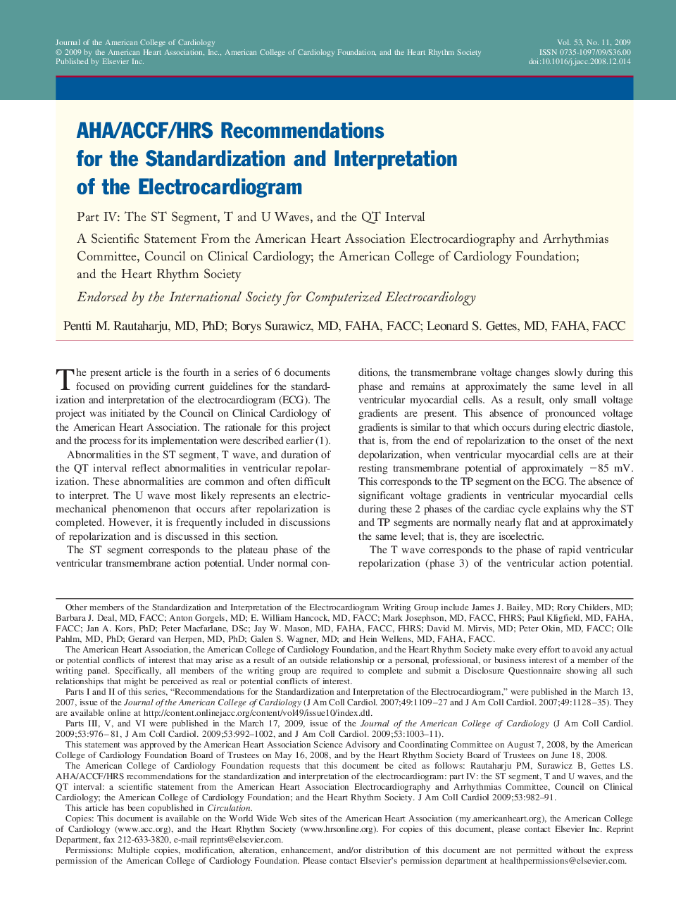 AHA/ACCF/HRS Recommendations for the Standardization and Interpretation of the Electrocardiogram