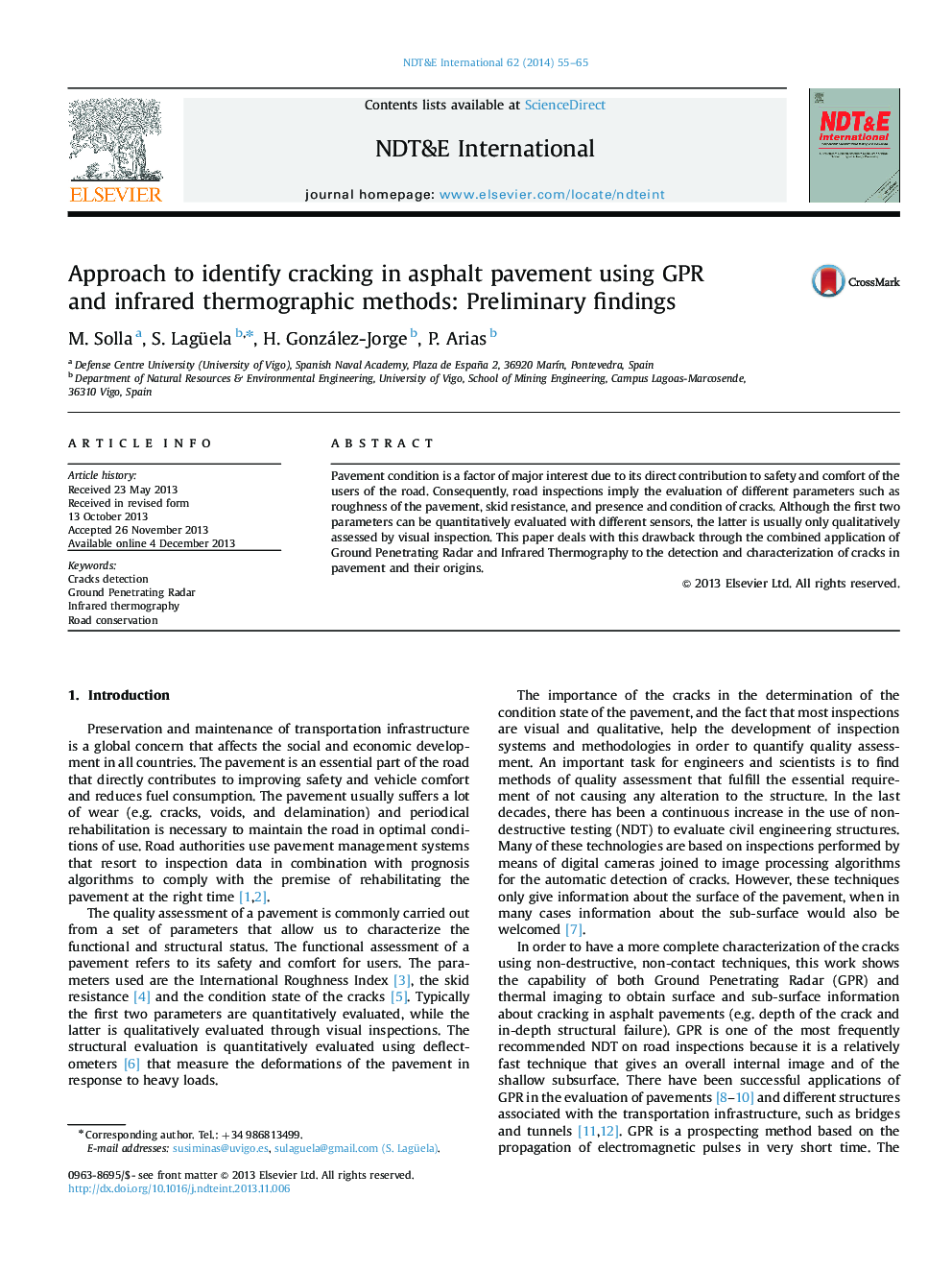 Approach to identify cracking in asphalt pavement using GPR and infrared thermographic methods: Preliminary findings