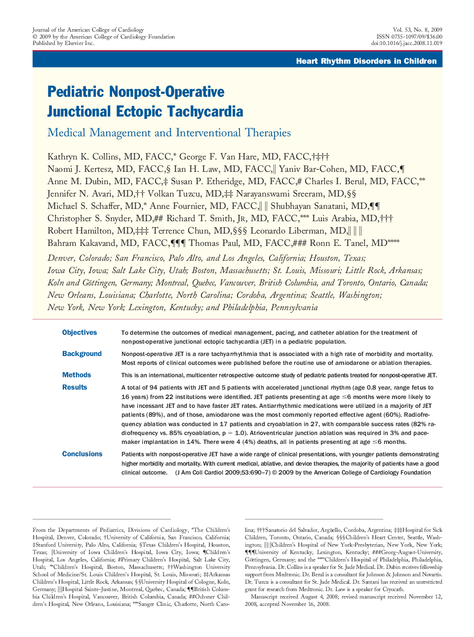 Pediatric Nonpost-Operative Junctional Ectopic Tachycardia : Medical Management and Interventional Therapies