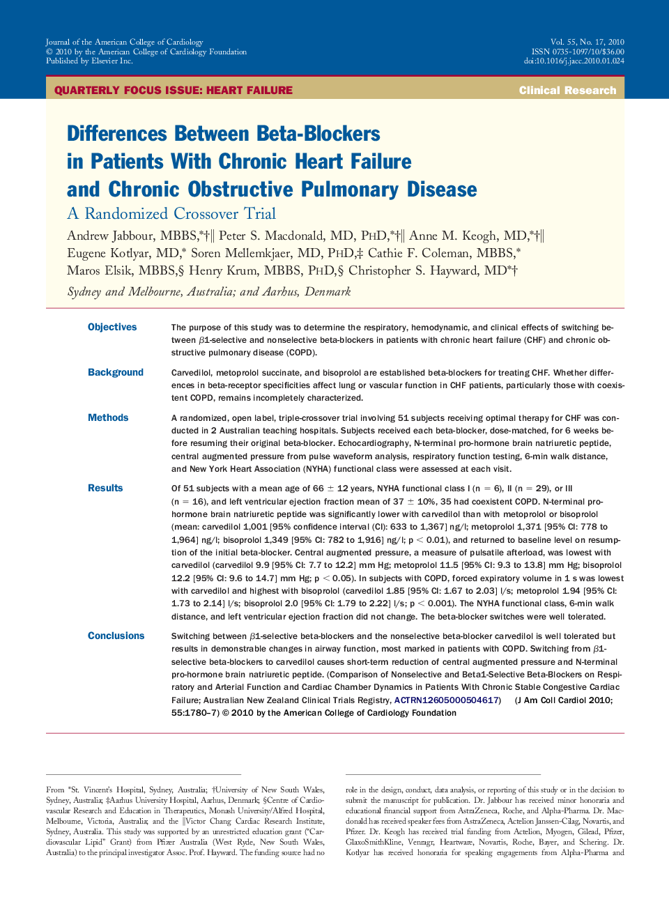 Differences Between Beta-Blockers in Patients With Chronic Heart Failure and Chronic Obstructive Pulmonary Disease : A Randomized Crossover Trial