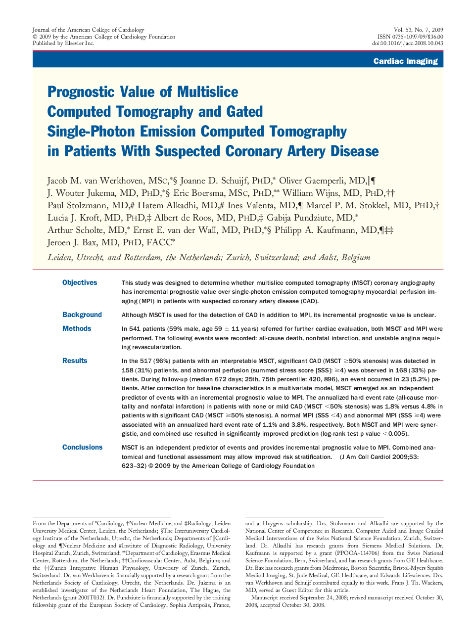 Prognostic Value of Multislice Computed Tomography and Gated Single-Photon Emission Computed Tomography in Patients With Suspected Coronary Artery Disease 