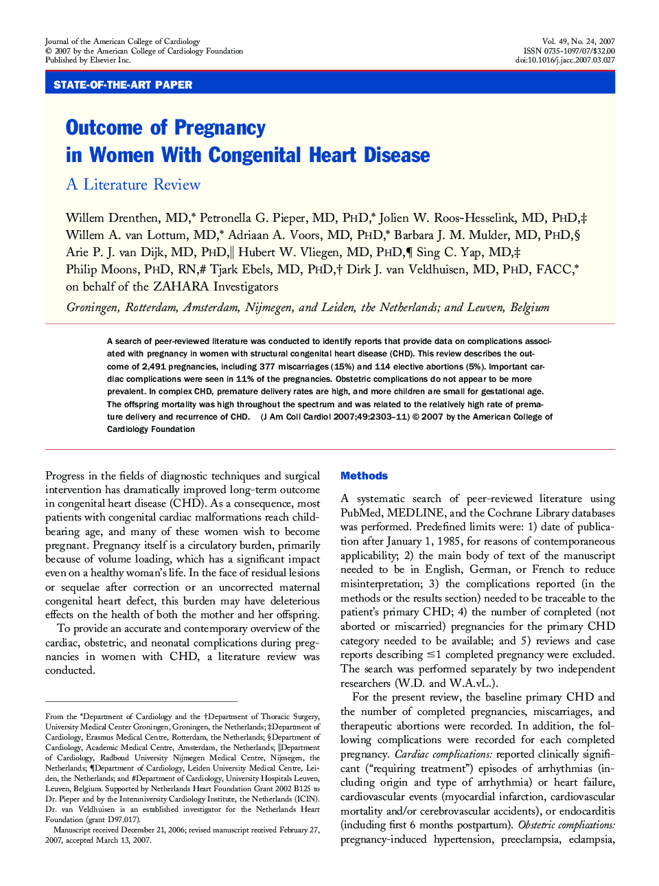 Outcome of Pregnancy in Women With Congenital Heart Disease : A Literature Review