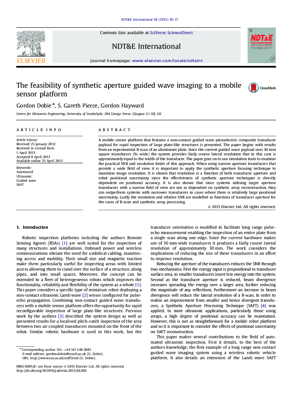 The feasibility of synthetic aperture guided wave imaging to a mobile sensor platform