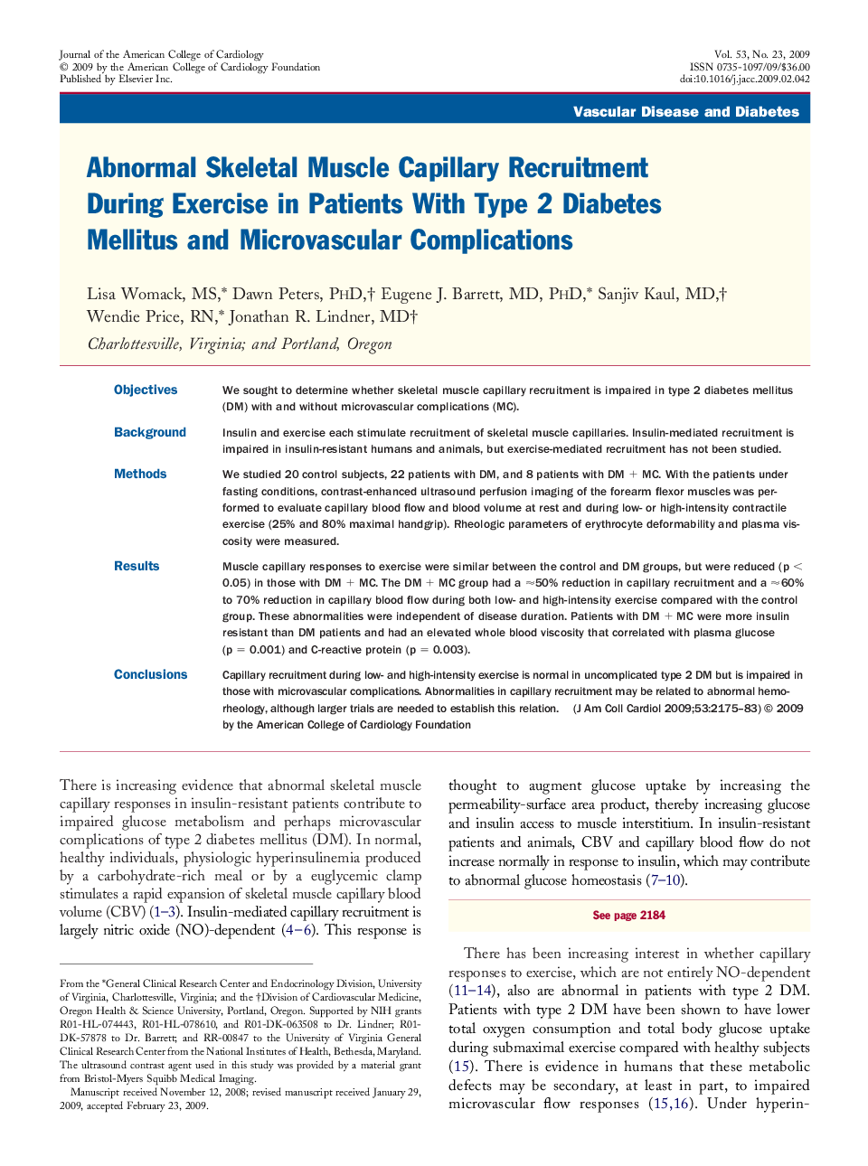 Abnormal Skeletal Muscle Capillary Recruitment During Exercise in Patients With Type 2 Diabetes Mellitus and Microvascular Complications 