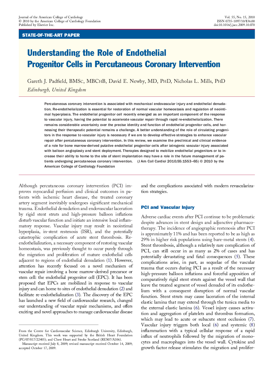 Understanding the Role of Endothelial Progenitor Cells in Percutaneous Coronary Intervention 