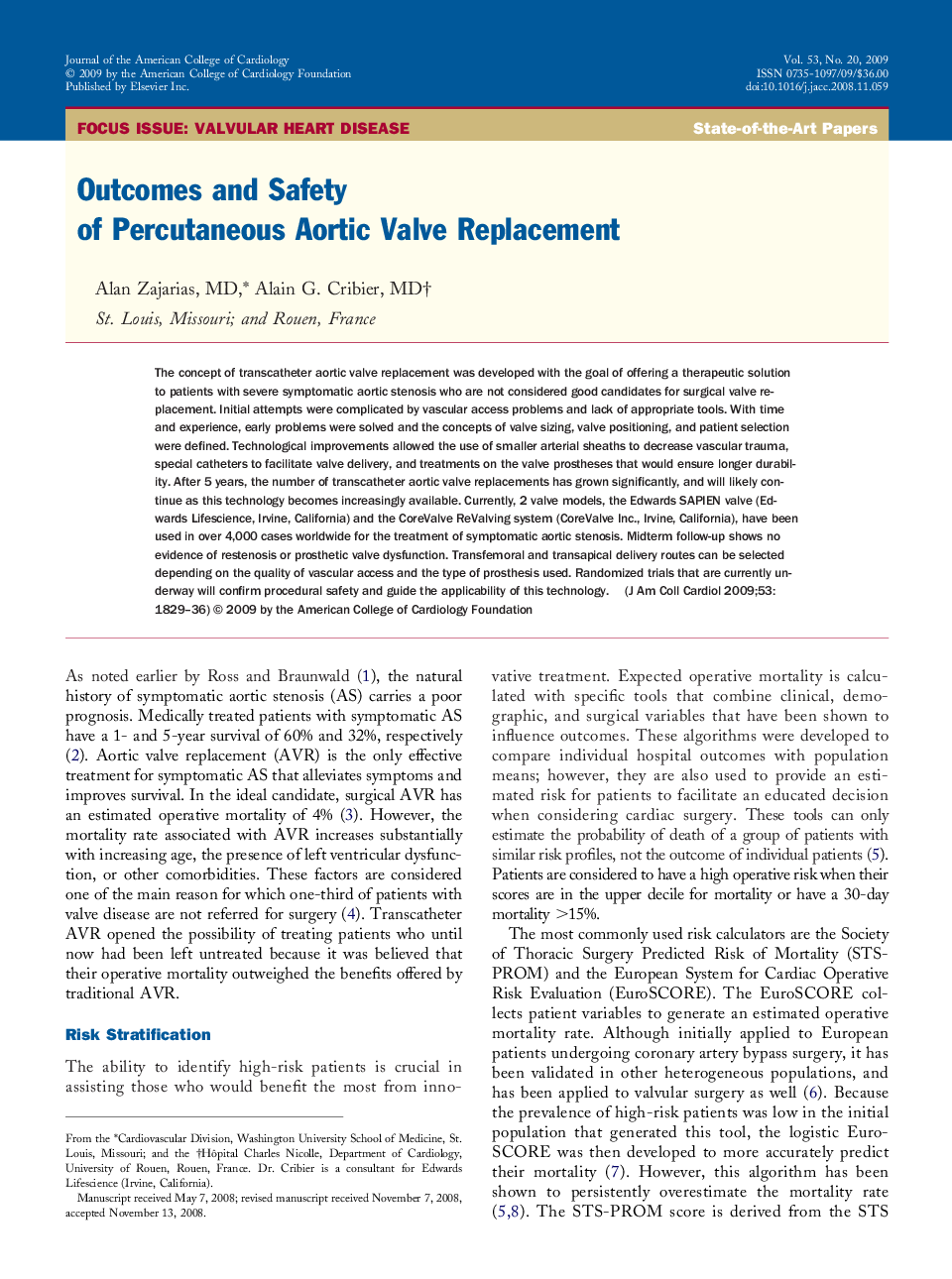 Outcomes and Safety of Percutaneous Aortic Valve Replacement 