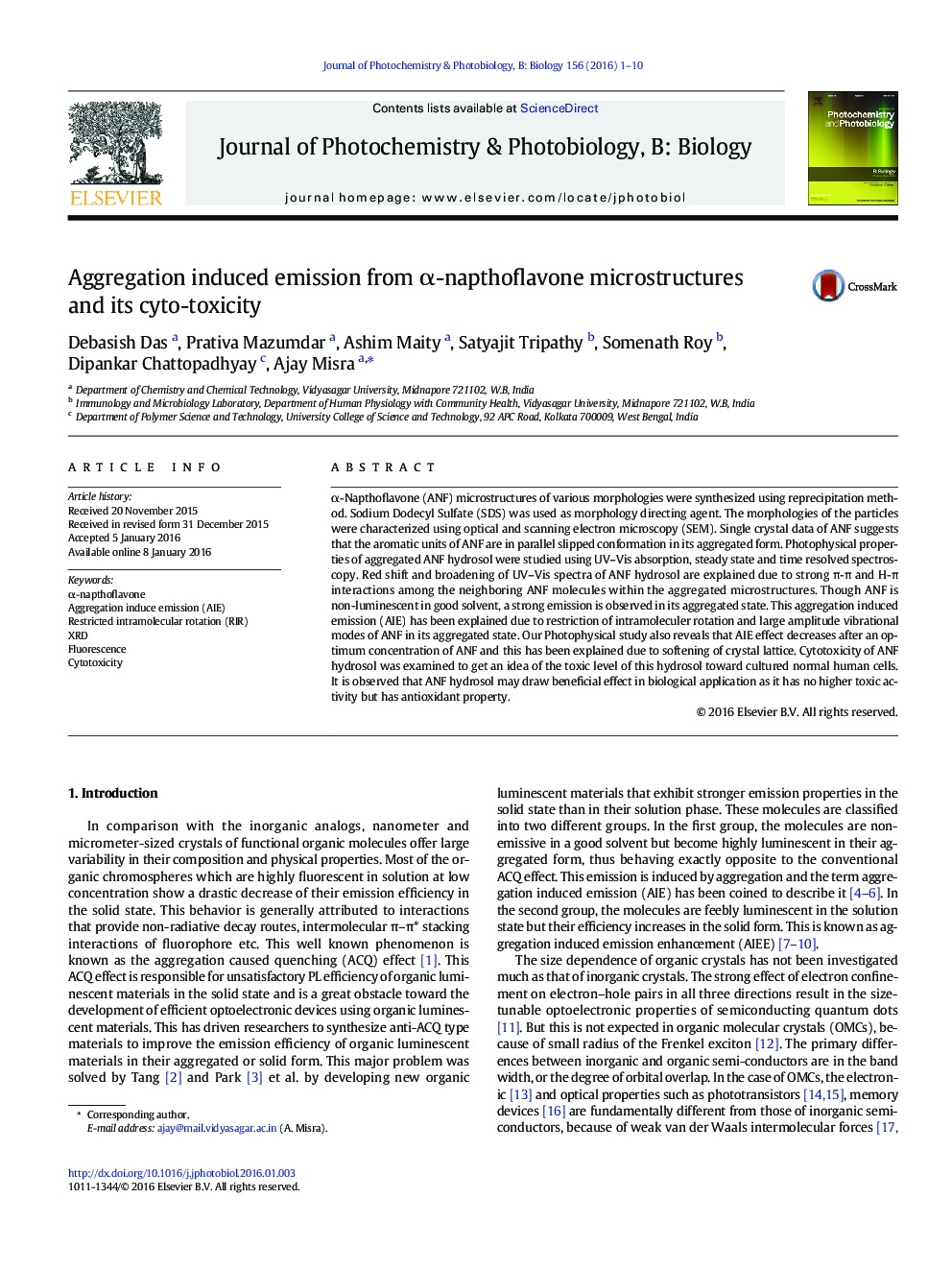 Aggregation induced emission from α-napthoflavone microstructures and its cyto-toxicity