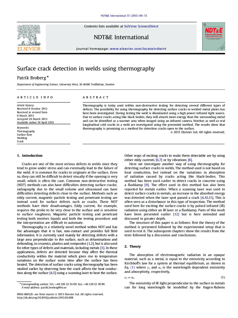 Surface crack detection in welds using thermography