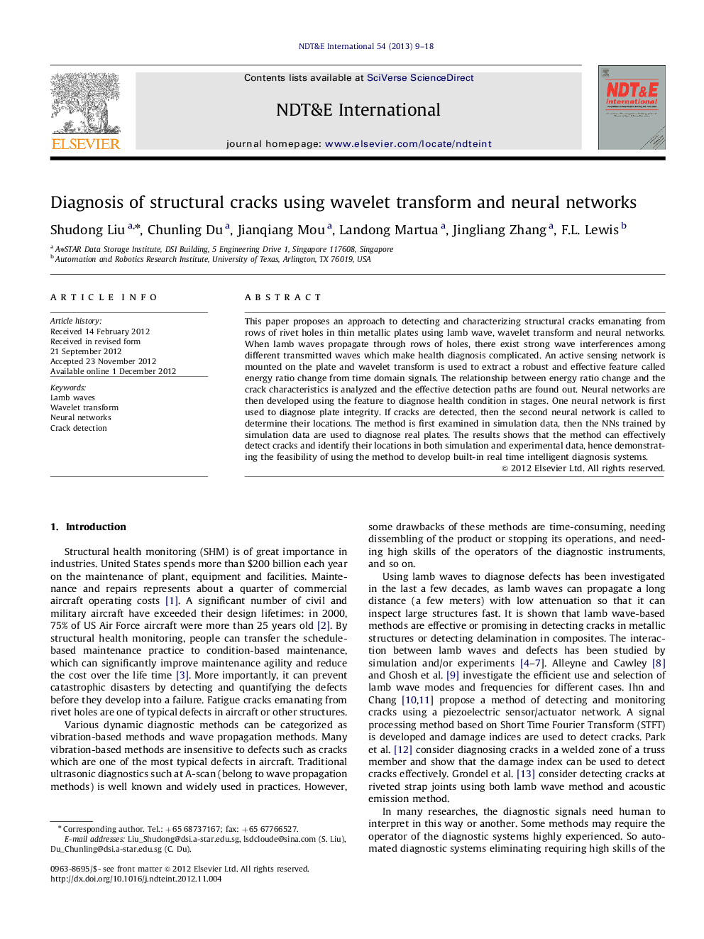 Diagnosis of structural cracks using wavelet transform and neural networks