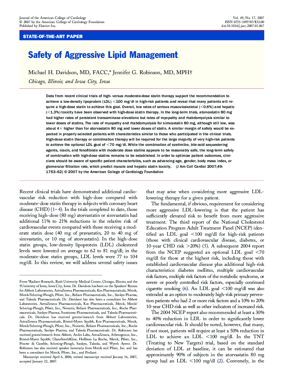 Safety of Aggressive Lipid Management 