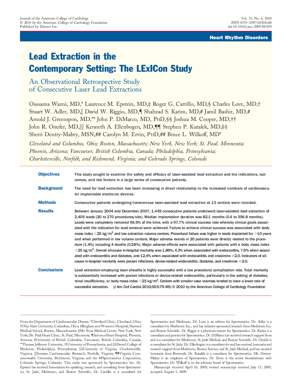 Lead Extraction in the Contemporary Setting: The LExICon Study : An Observational Retrospective Study of Consecutive Laser Lead Extractions