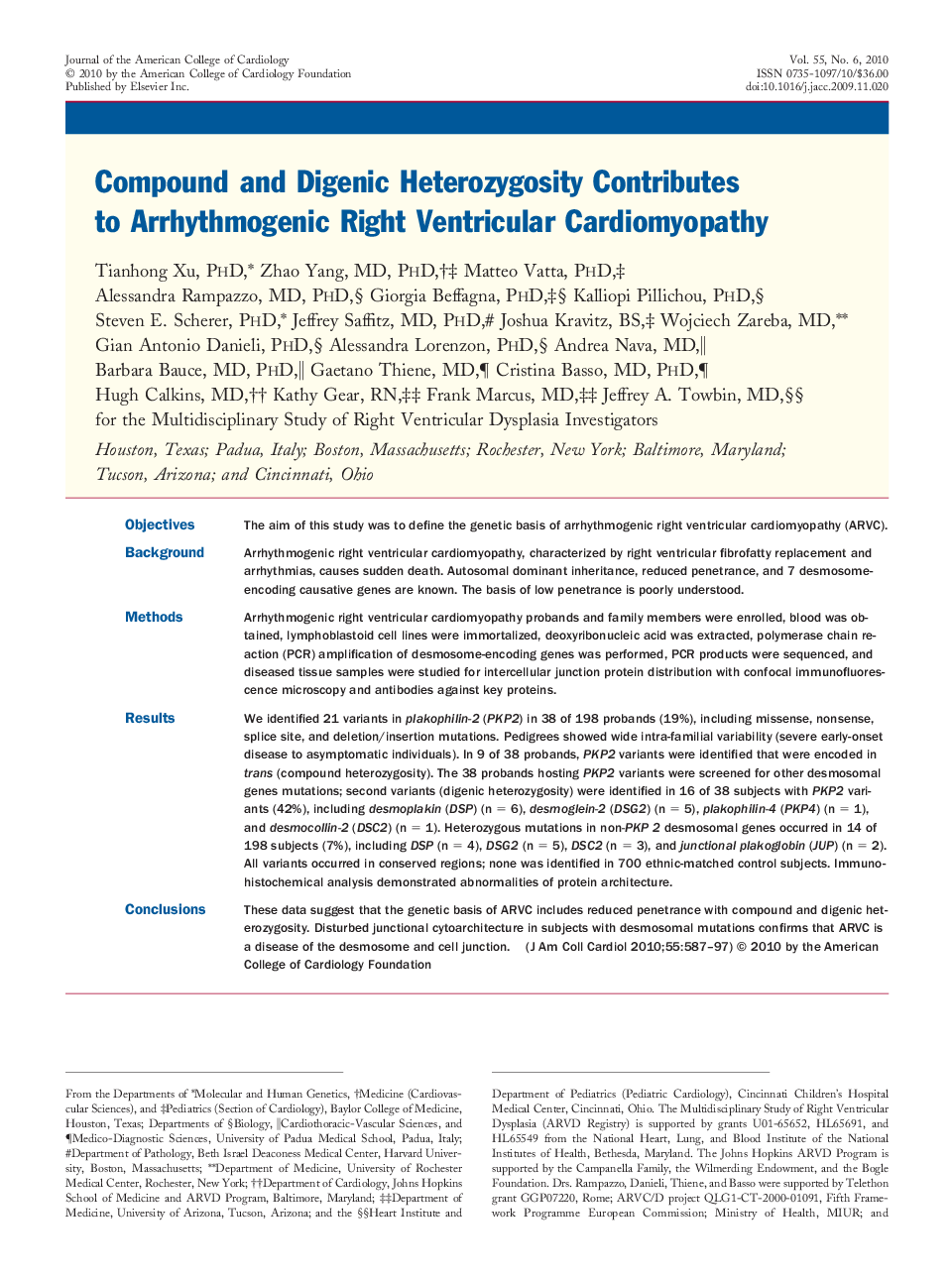 Compound and Digenic Heterozygosity Contributes to Arrhythmogenic Right Ventricular Cardiomyopathy 