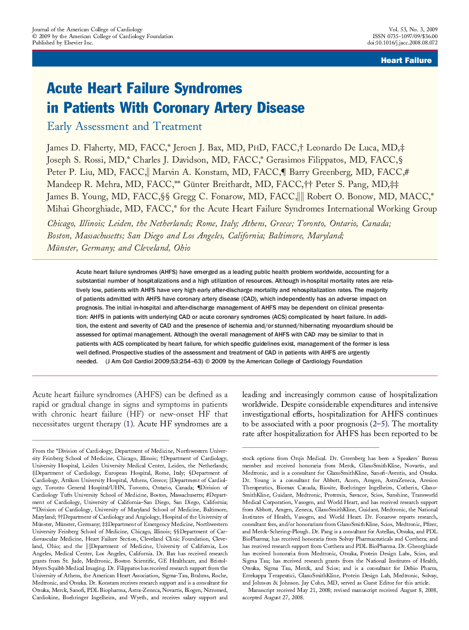 Acute Heart Failure Syndromes in Patients With Coronary Artery Disease : Early Assessment and Treatment