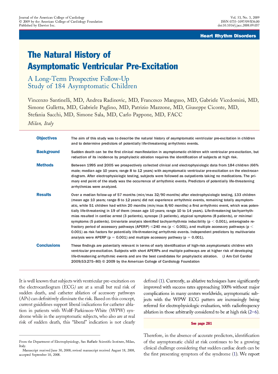 The Natural History of Asymptomatic Ventricular Pre-Excitation: A Long-Term Prospective Follow-Up Study of 184 Asymptomatic Children