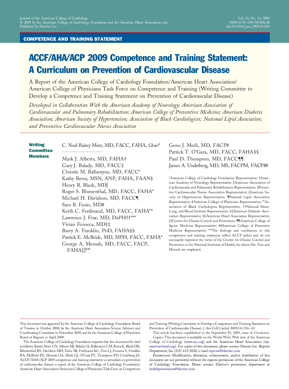 ACCF/AHA/ACP 2009 Competence and Training Statement: A Curriculum on Prevention of Cardiovascular Disease