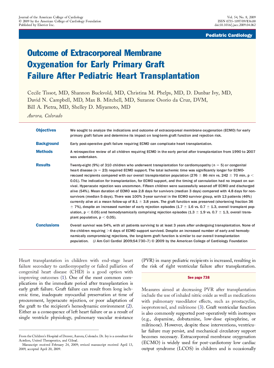 Outcome of Extracorporeal Membrane Oxygenation for Early Primary Graft Failure After Pediatric Heart Transplantation 