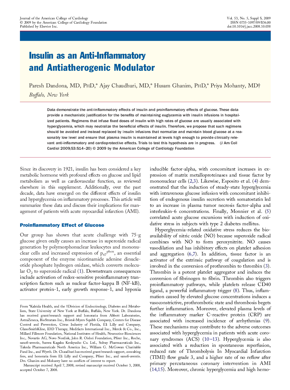 Insulin as an Anti-Inflammatory and Antiatherogenic Modulator 