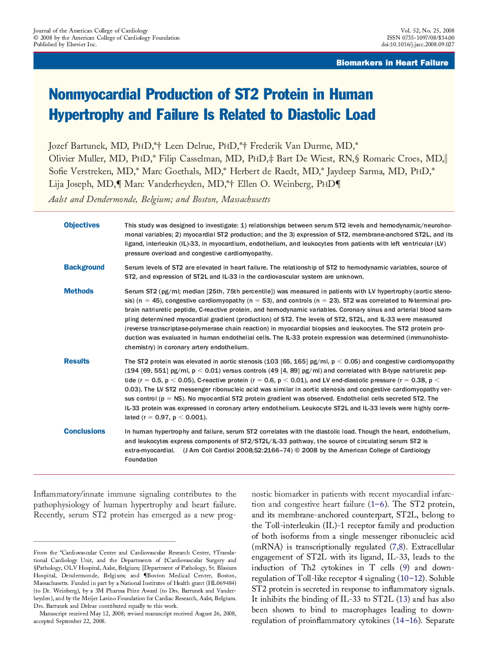 Nonmyocardial Production of ST2 Protein in Human Hypertrophy and Failure Is Related to Diastolic Load 