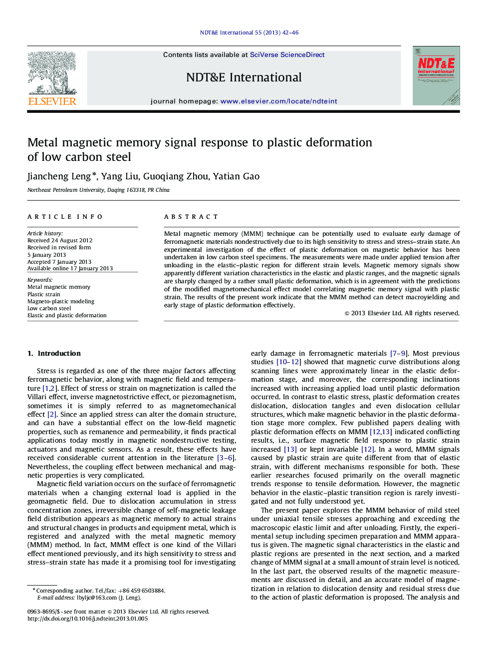 Metal magnetic memory signal response to plastic deformation of low carbon steel