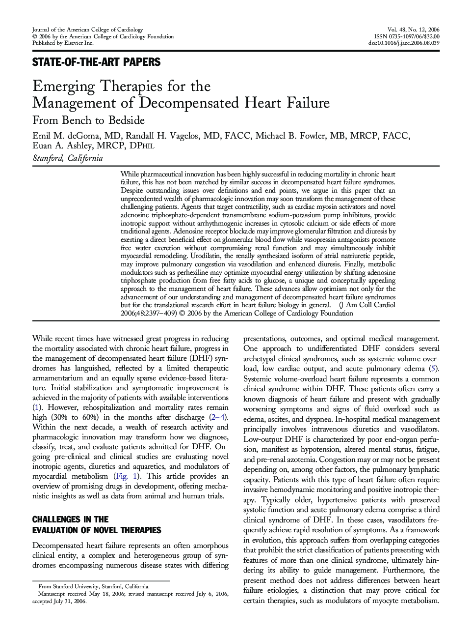 Emerging Therapies for the Management of Decompensated Heart Failure: From Bench to Bedside
