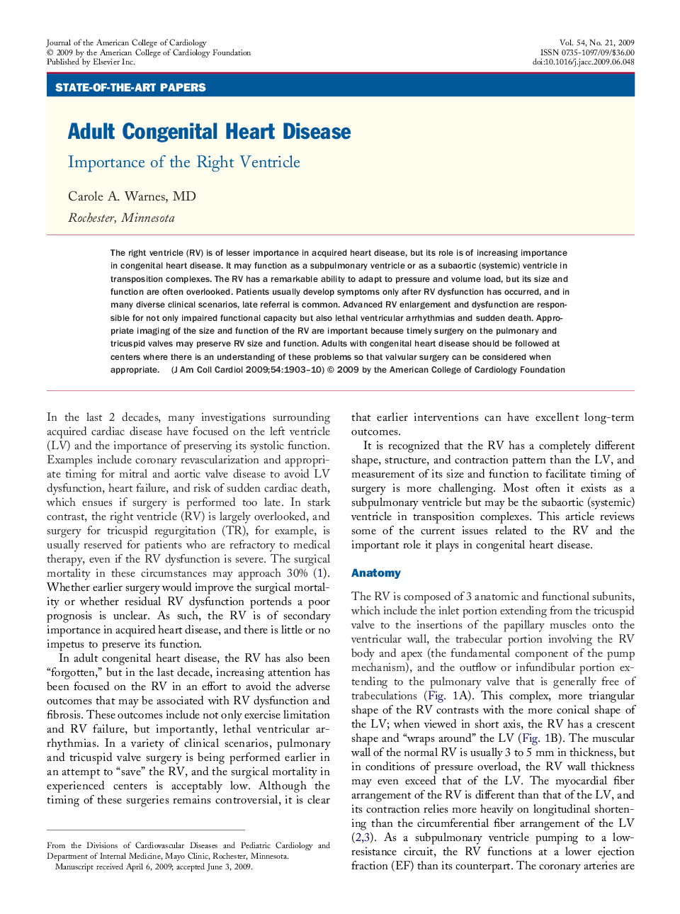 Adult Congenital Heart Disease: Importance of the Right Ventricle