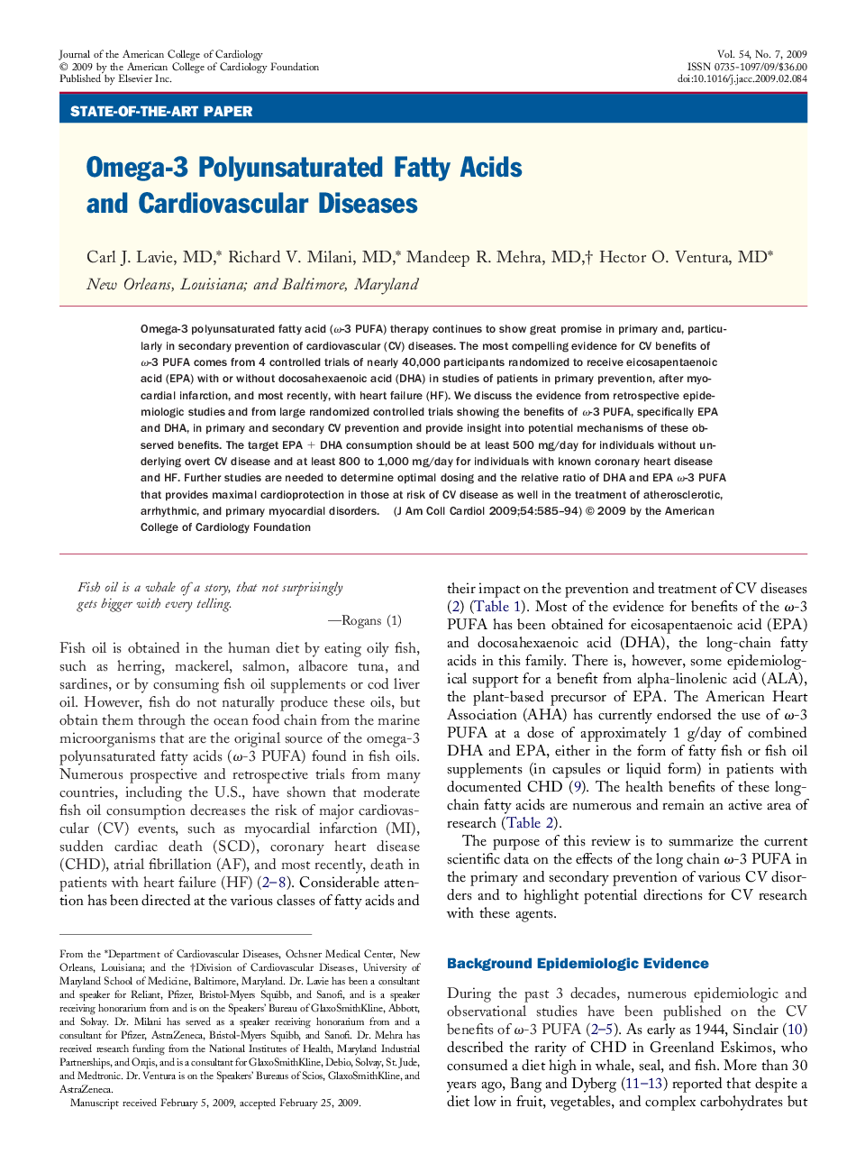 Omega-3 Polyunsaturated Fatty Acids and Cardiovascular Diseases 