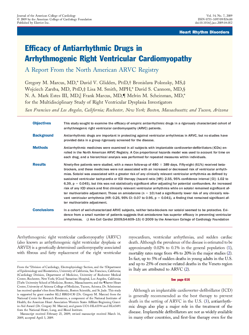 Efficacy of Antiarrhythmic Drugs in Arrhythmogenic Right Ventricular Cardiomyopathy : A Report From the North American ARVC Registry