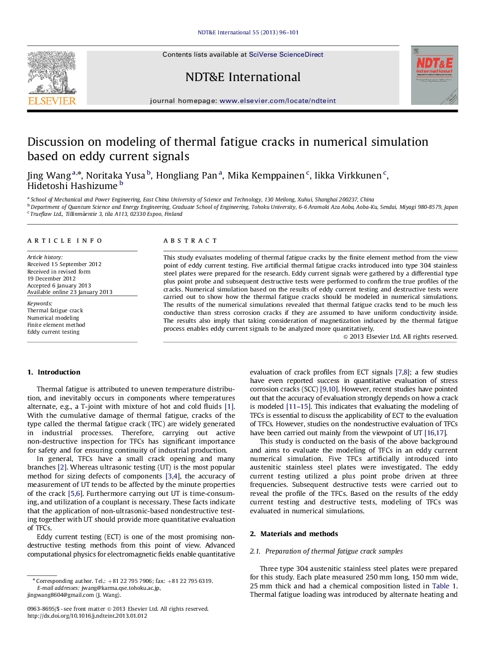 Discussion on modeling of thermal fatigue cracks in numerical simulation based on eddy current signals