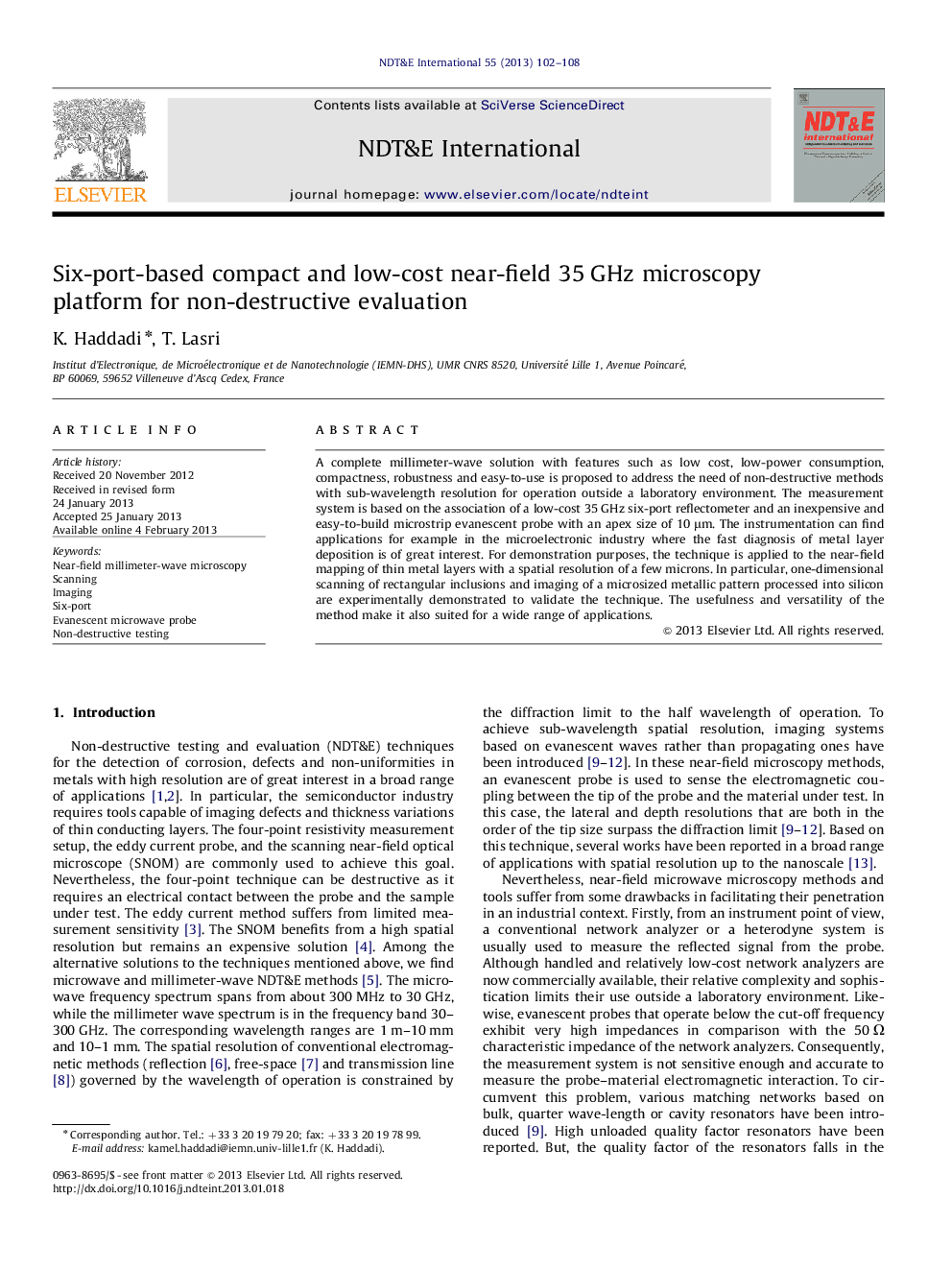 Six-port-based compact and low-cost near-field 35 GHz microscopy platform for non-destructive evaluation