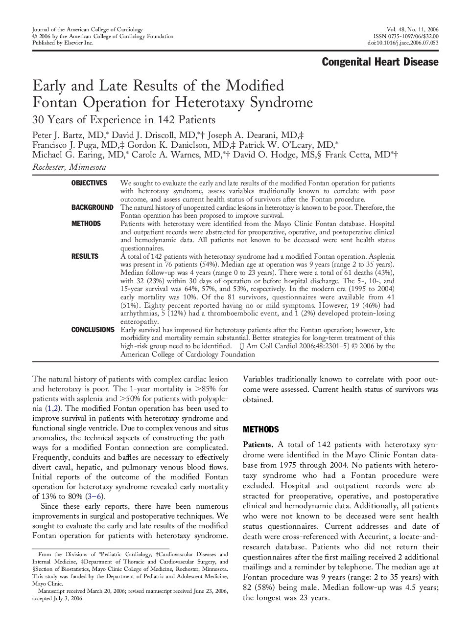 Early and Late Results of the Modified Fontan Operation for Heterotaxy Syndrome : 30 Years of Experience in 142 Patients