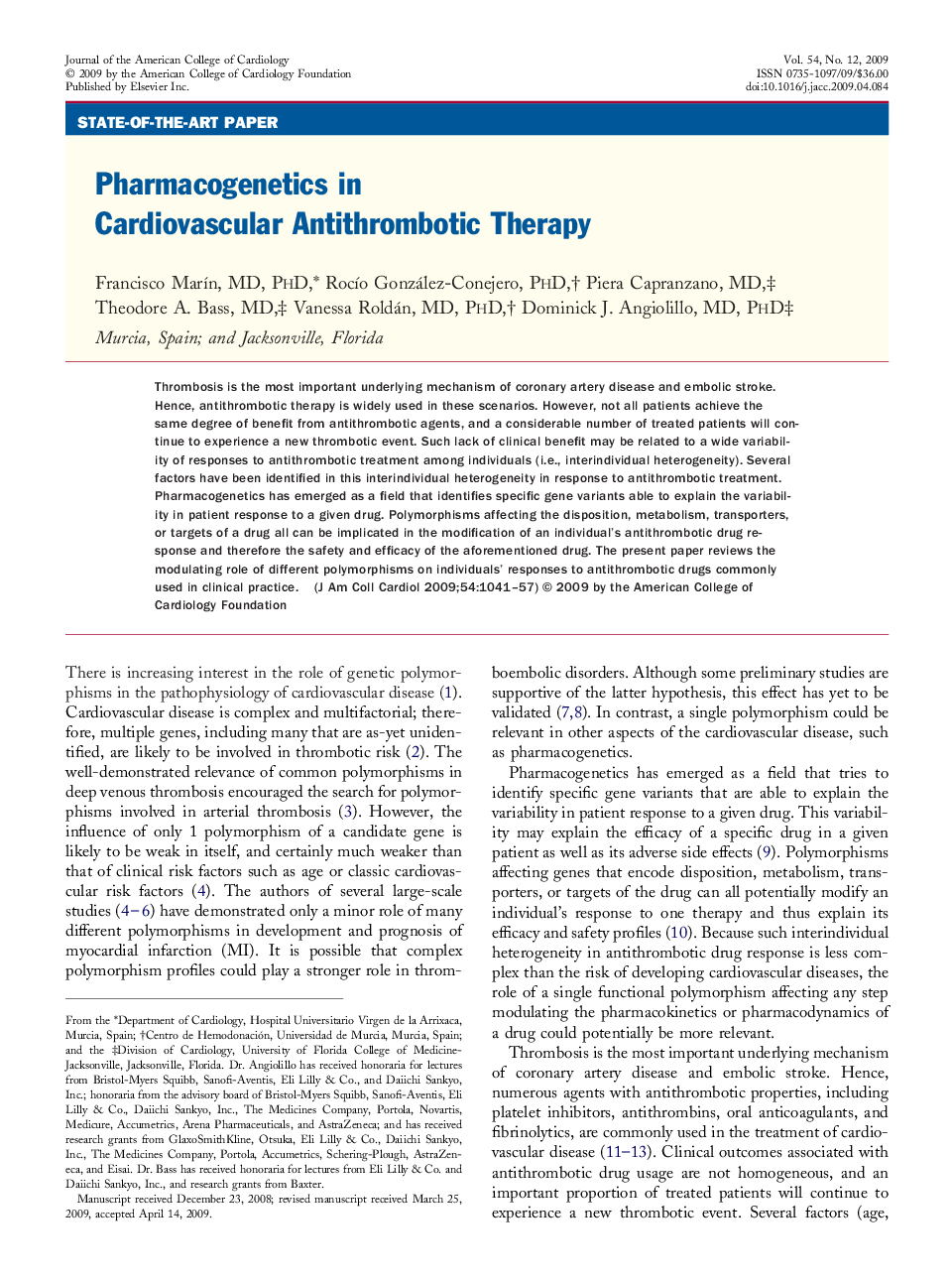 Pharmacogenetics in Cardiovascular Antithrombotic Therapy 