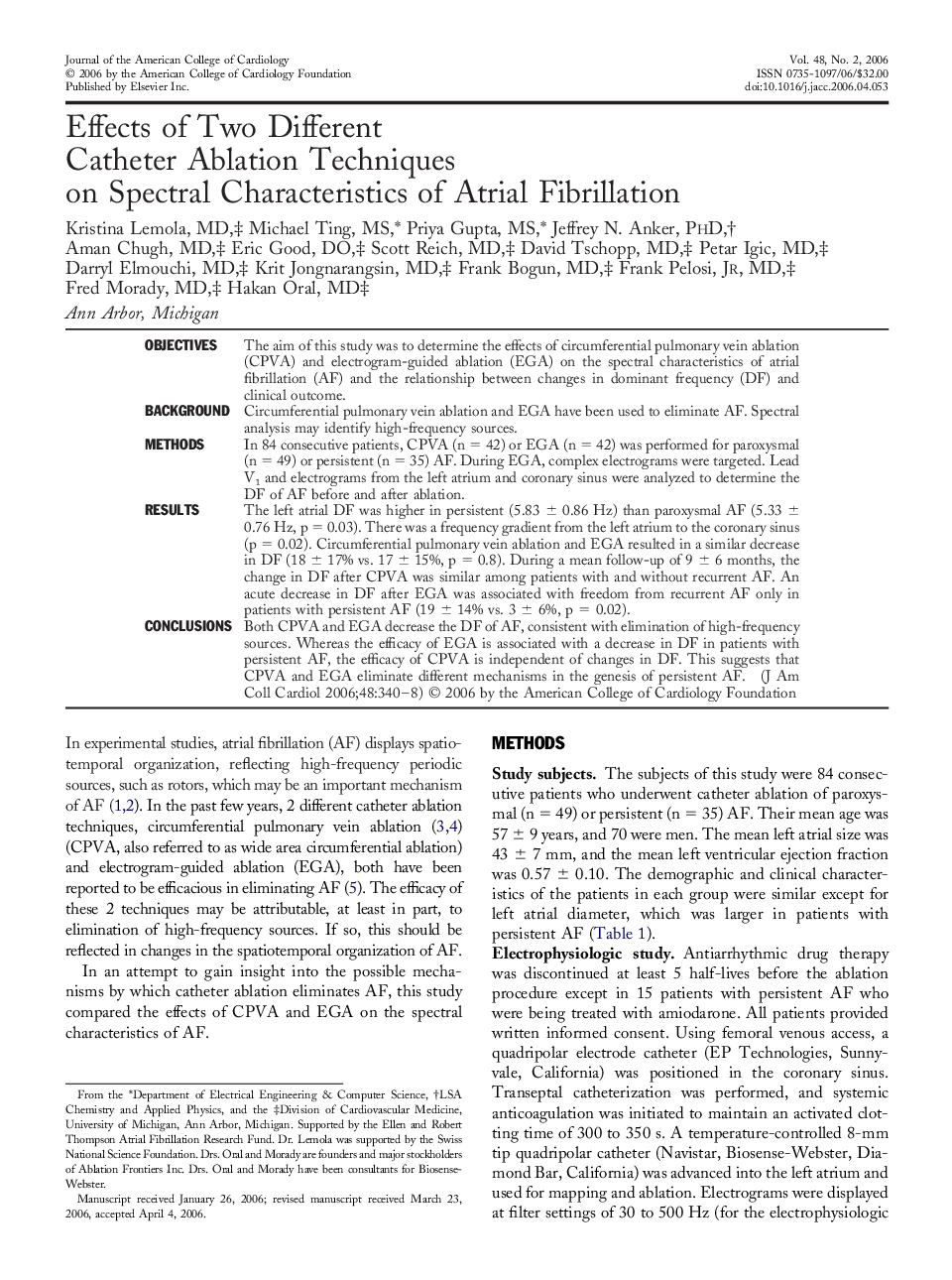Effects of Two Different Catheter Ablation Techniques on Spectral Characteristics of Atrial Fibrillation 