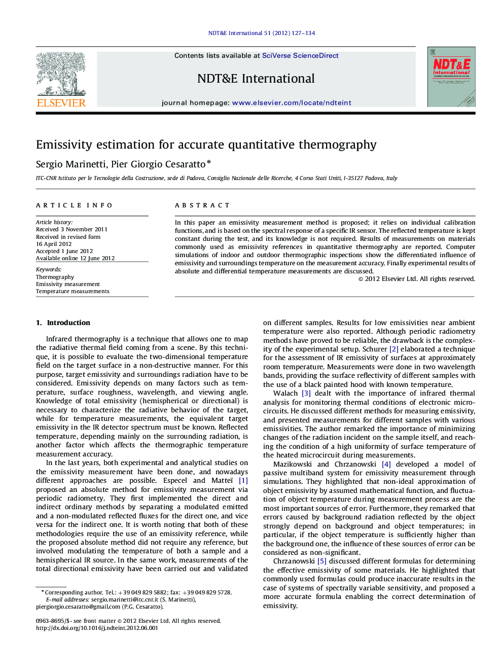 Emissivity estimation for accurate quantitative thermography