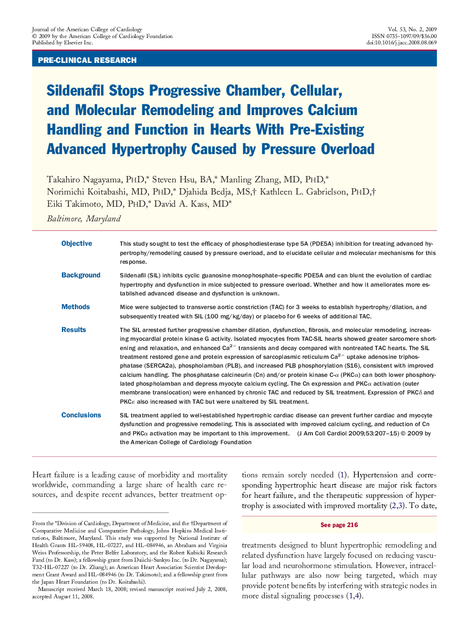 Sildenafil Stops Progressive Chamber, Cellular, and Molecular Remodeling and Improves Calcium Handling and Function in Hearts With Pre-Existing Advanced Hypertrophy Caused by Pressure Overload 