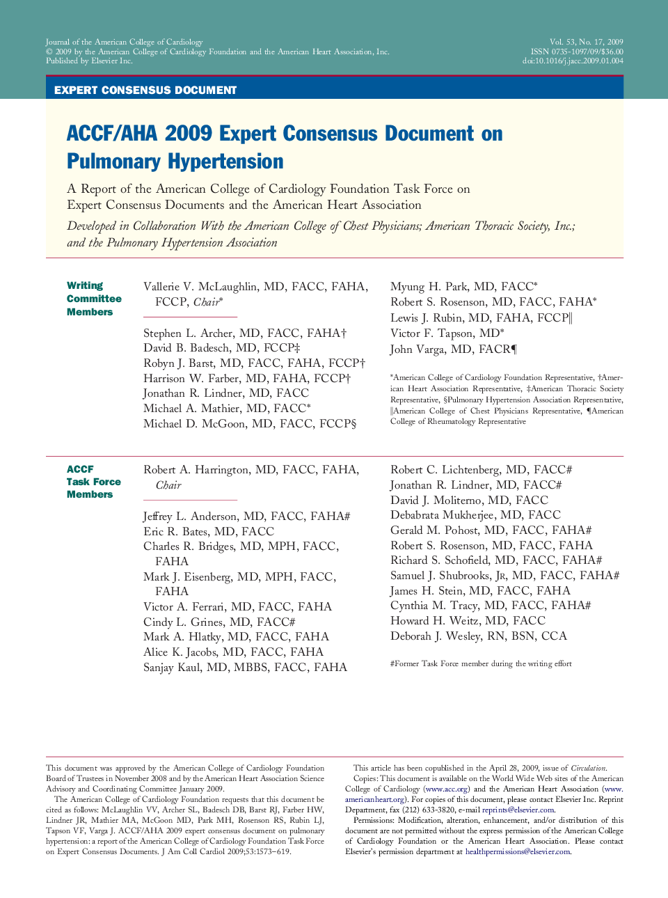 ACCF/AHA 2009 Expert Consensus Document on Pulmonary Hypertension