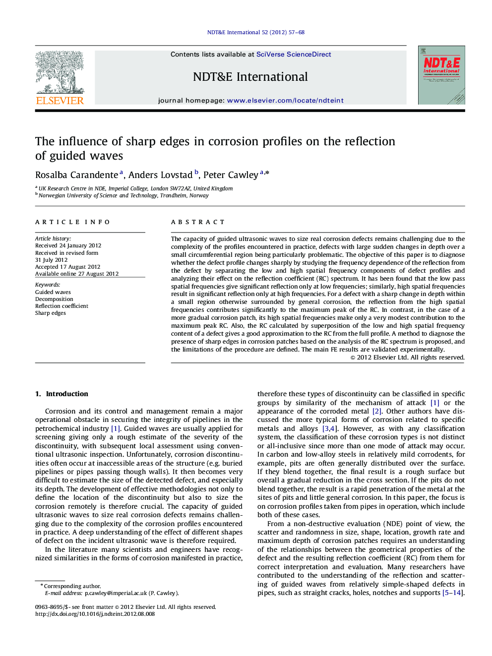 The influence of sharp edges in corrosion profiles on the reflection of guided waves