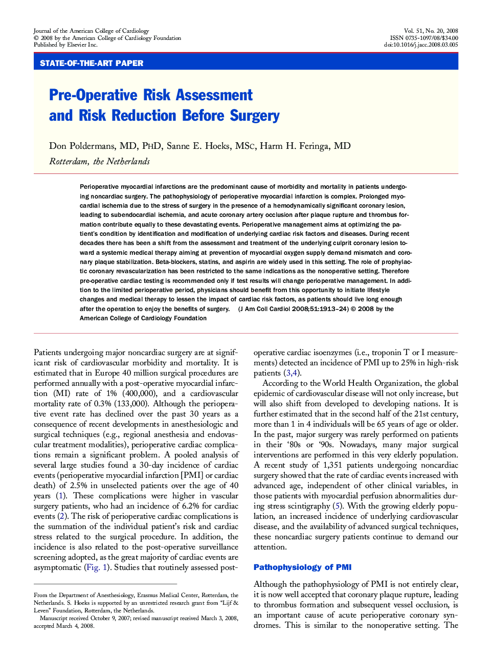 Pre-Operative Risk Assessment and Risk Reduction Before Surgery 