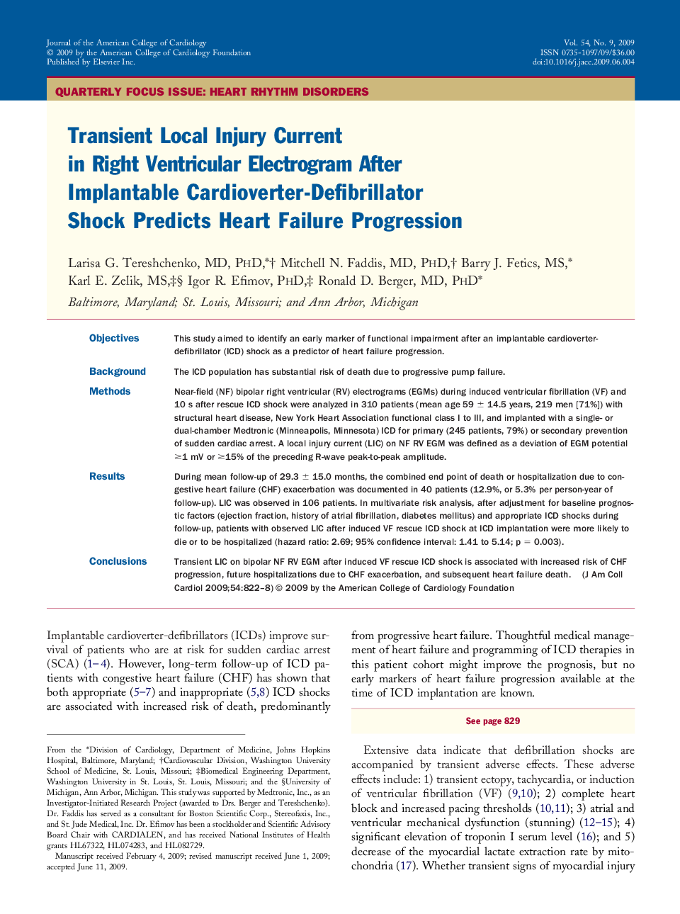 Transient Local Injury Current in Right Ventricular Electrogram After Implantable Cardioverter-Defibrillator Shock Predicts Heart Failure Progression 