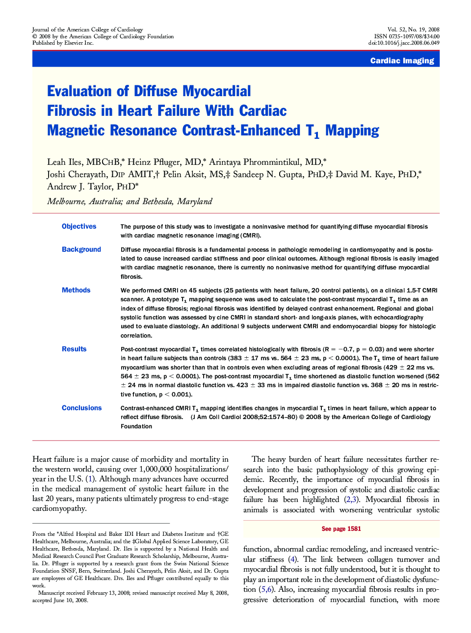 Evaluation of Diffuse Myocardial Fibrosis in Heart Failure With Cardiac Magnetic Resonance Contrast-Enhanced T1 Mapping 