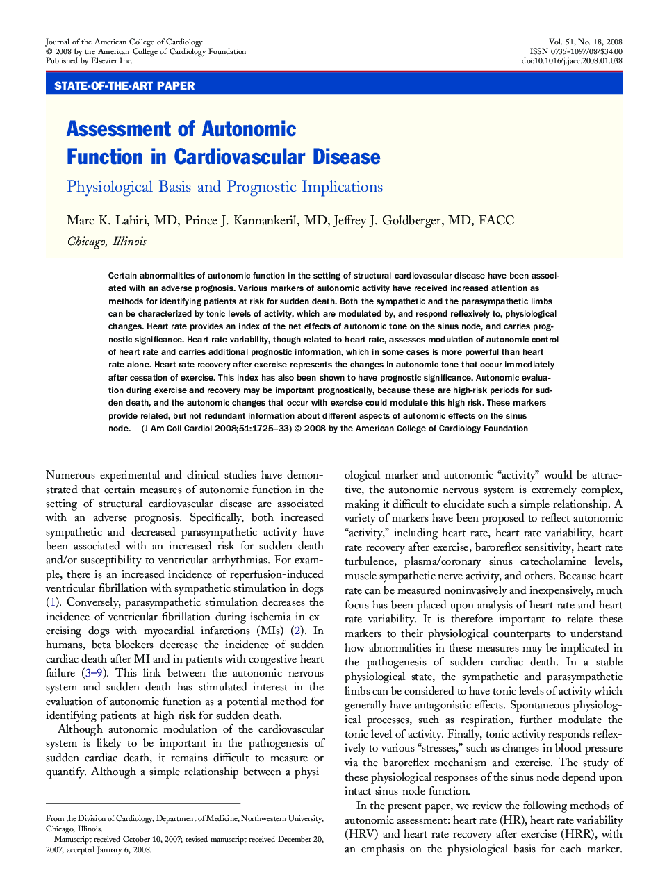 Assessment of Autonomic Function in Cardiovascular Disease: Physiological Basis and Prognostic Implications