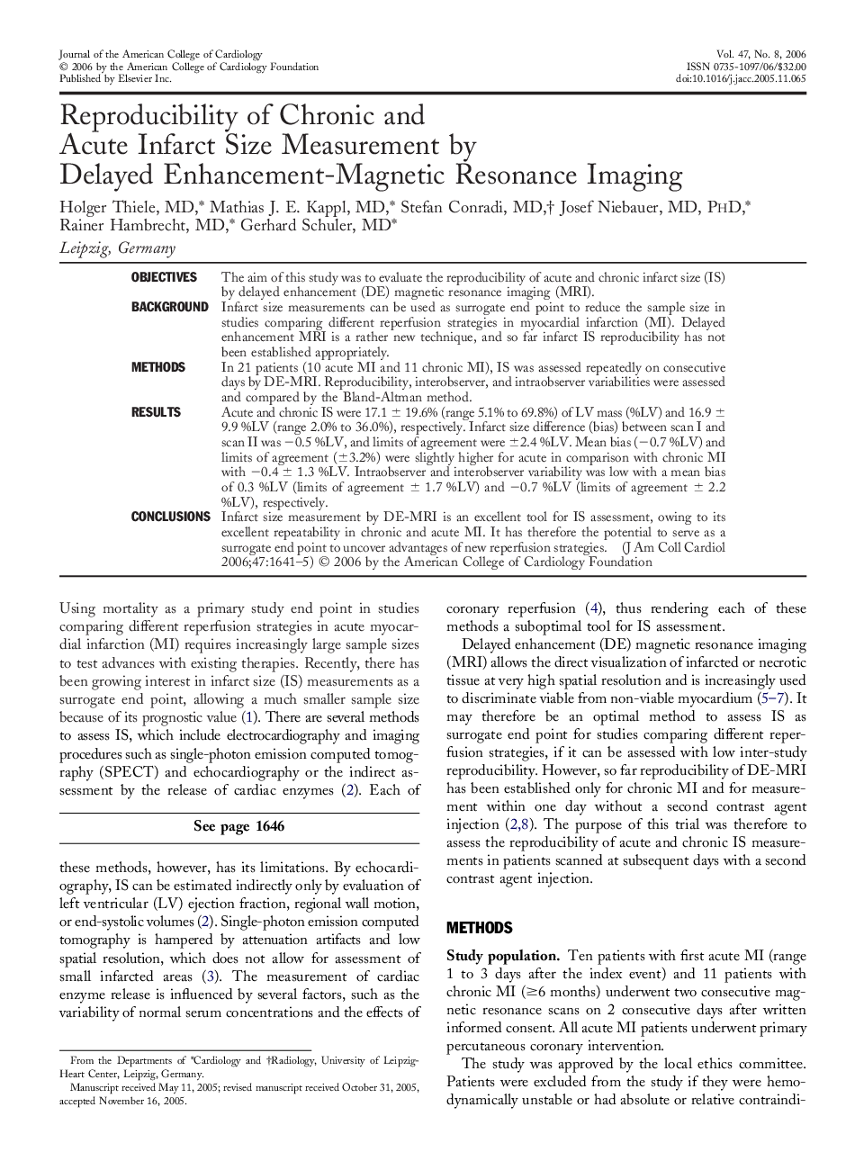 Reproducibility of Chronic and Acute Infarct Size Measurement by Delayed Enhancement-Magnetic Resonance Imaging