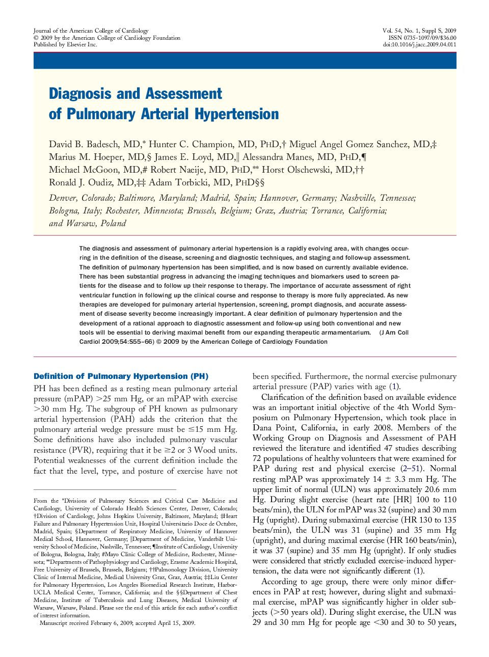 Diagnosis and Assessment of Pulmonary Arterial Hypertension 