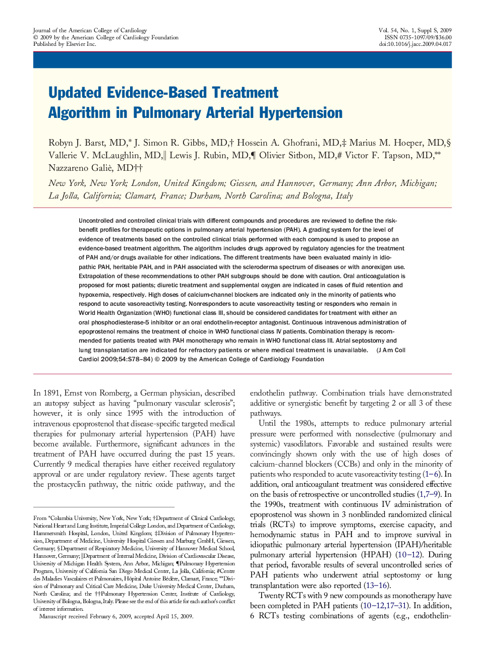 Updated Evidence-Based Treatment Algorithm in Pulmonary Arterial Hypertension 