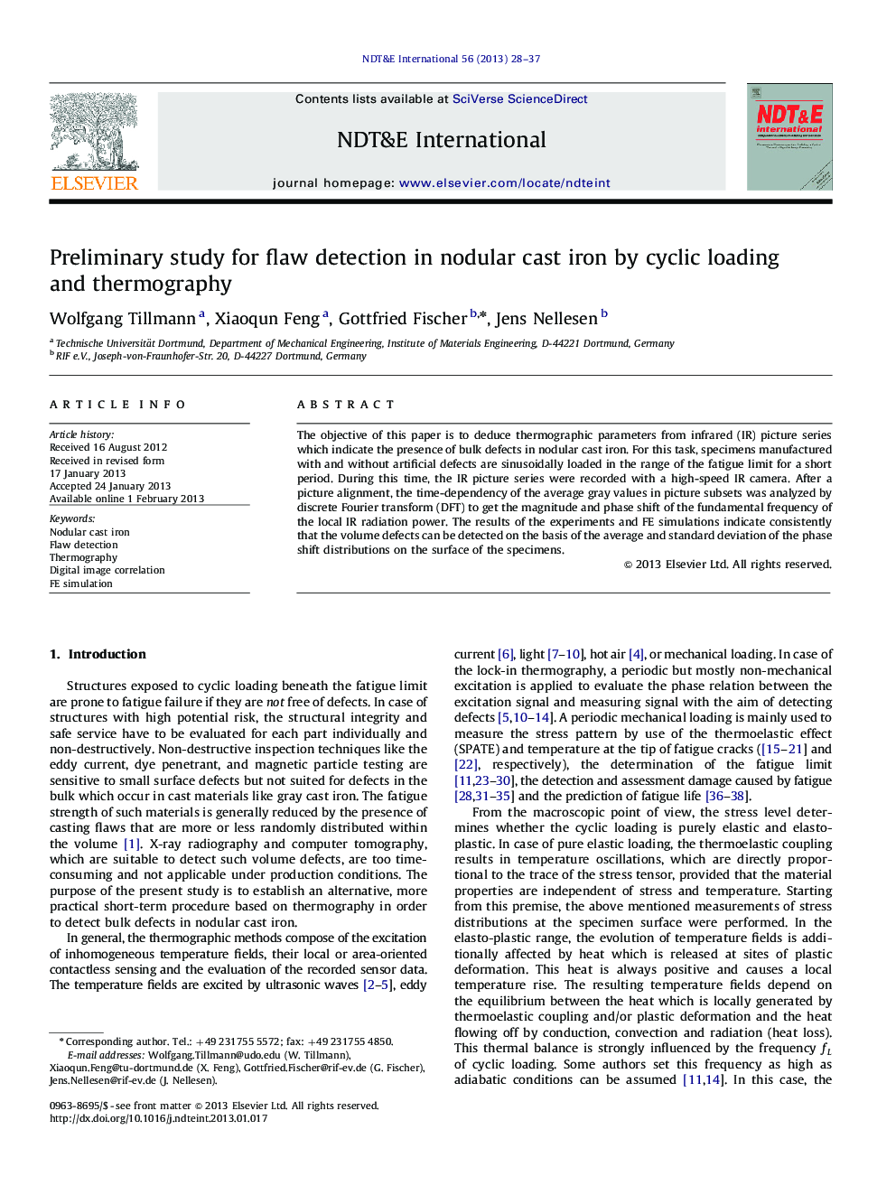 Preliminary study for flaw detection in nodular cast iron by cyclic loading and thermography