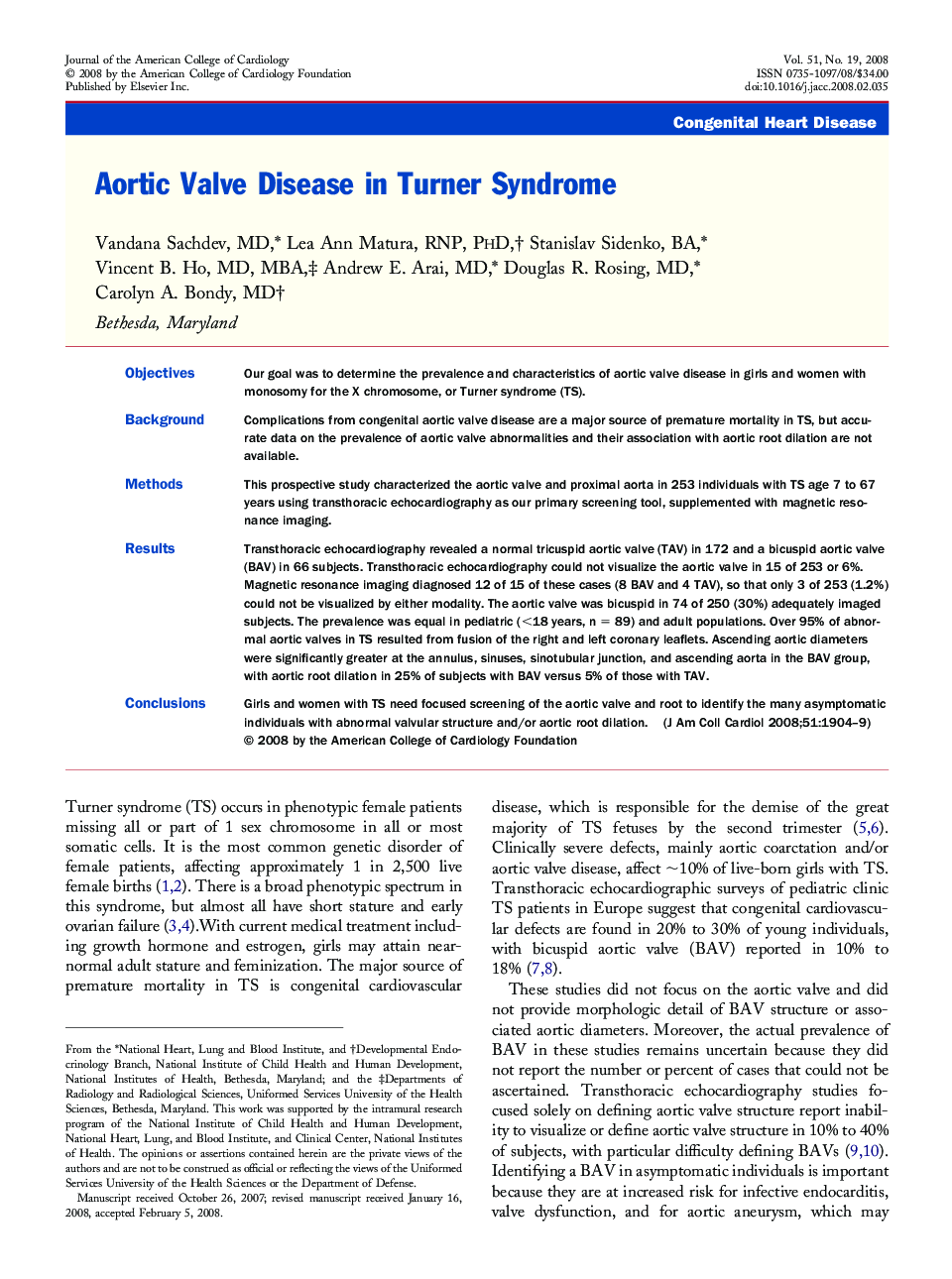 Aortic Valve Disease in Turner Syndrome 