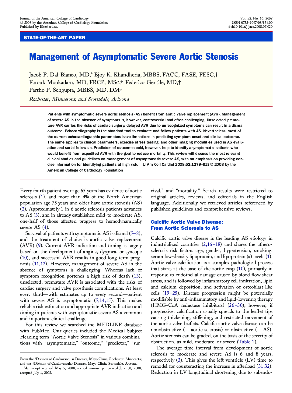 Management of Asymptomatic Severe Aortic Stenosis