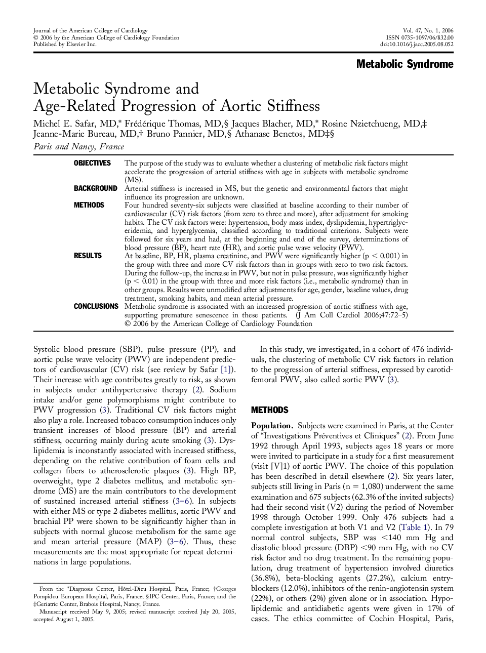 Metabolic Syndrome and Age-Related Progression of Aortic Stiffness