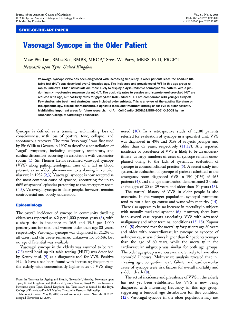 Vasovagal Syncope in the Older Patient